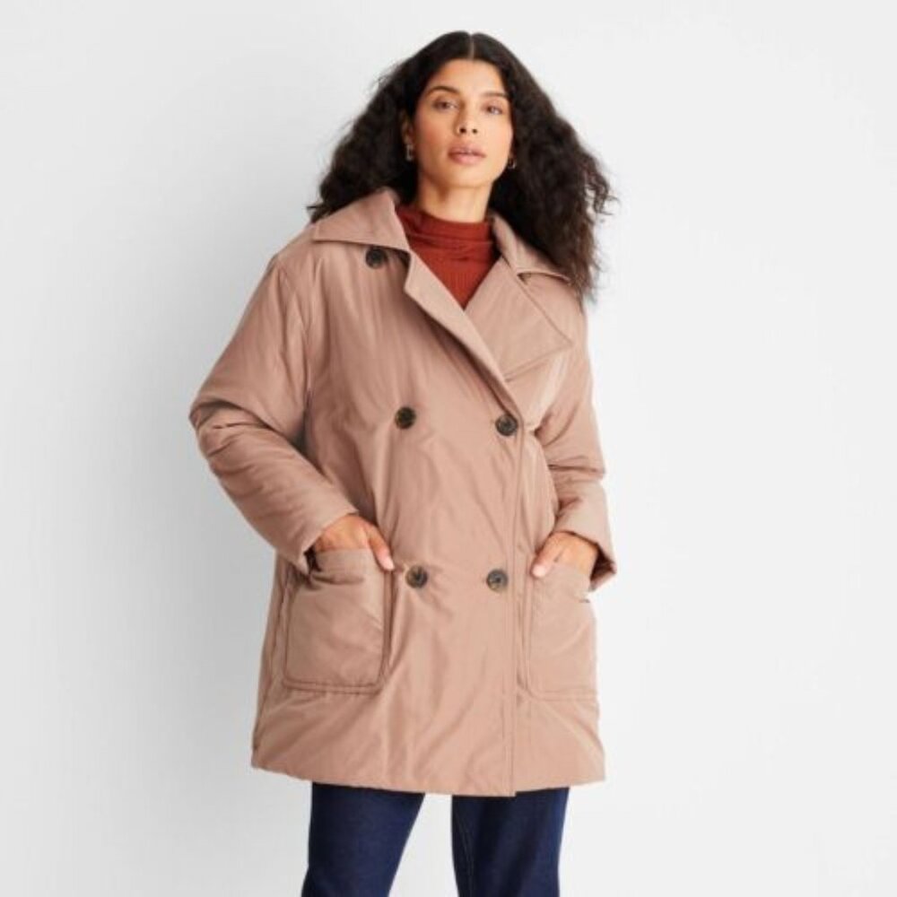 NWT Women's Notched Lapel Double Breasted Puffer Coat - Future Collective with R